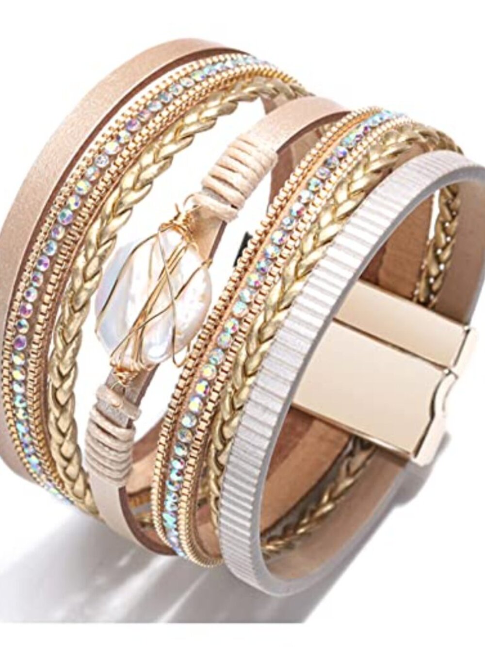 Women's Leather Wrap Bracelet Stackable Braided Cuff Bangle Handmade Jewelry